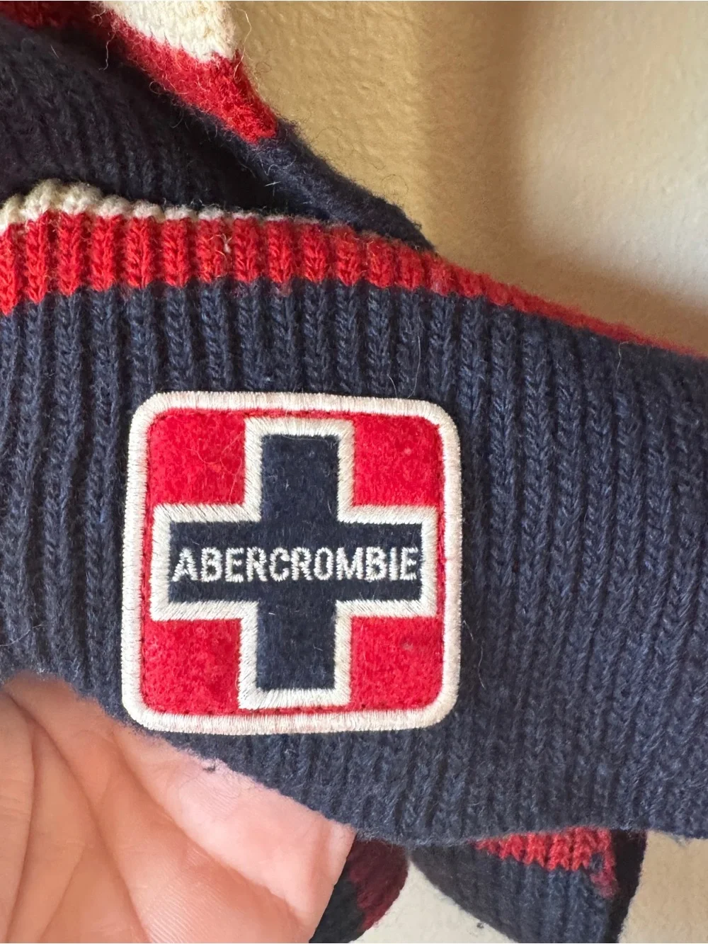 ABERCROMBIE & FITCH Wool Blend Scarf 6 Foot Long Red & Blue Stripes 2000s Preppy